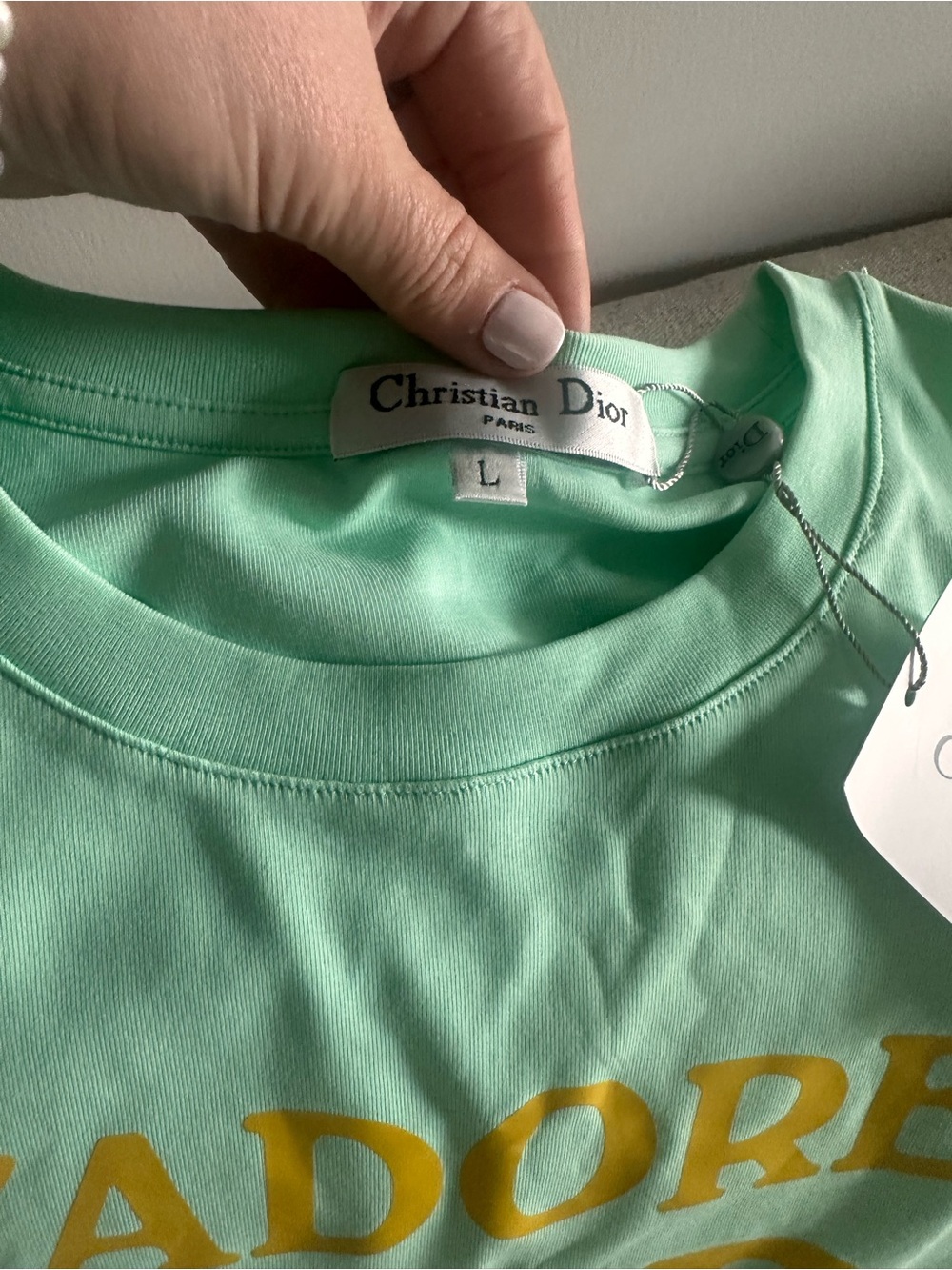 Mint Green Sleeveless Logo Tee with Yellow Print - Picture 4 of 5